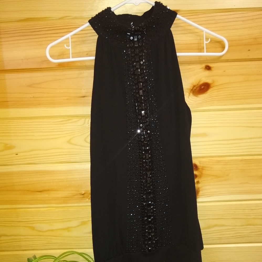 Holter-neck blouse with black beads